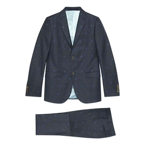 Gucci Men's Monaco Bee Heart Logo Wool 2 Piece Slim Fit Suit Jacket Pants 46 - Picture 1 of 9